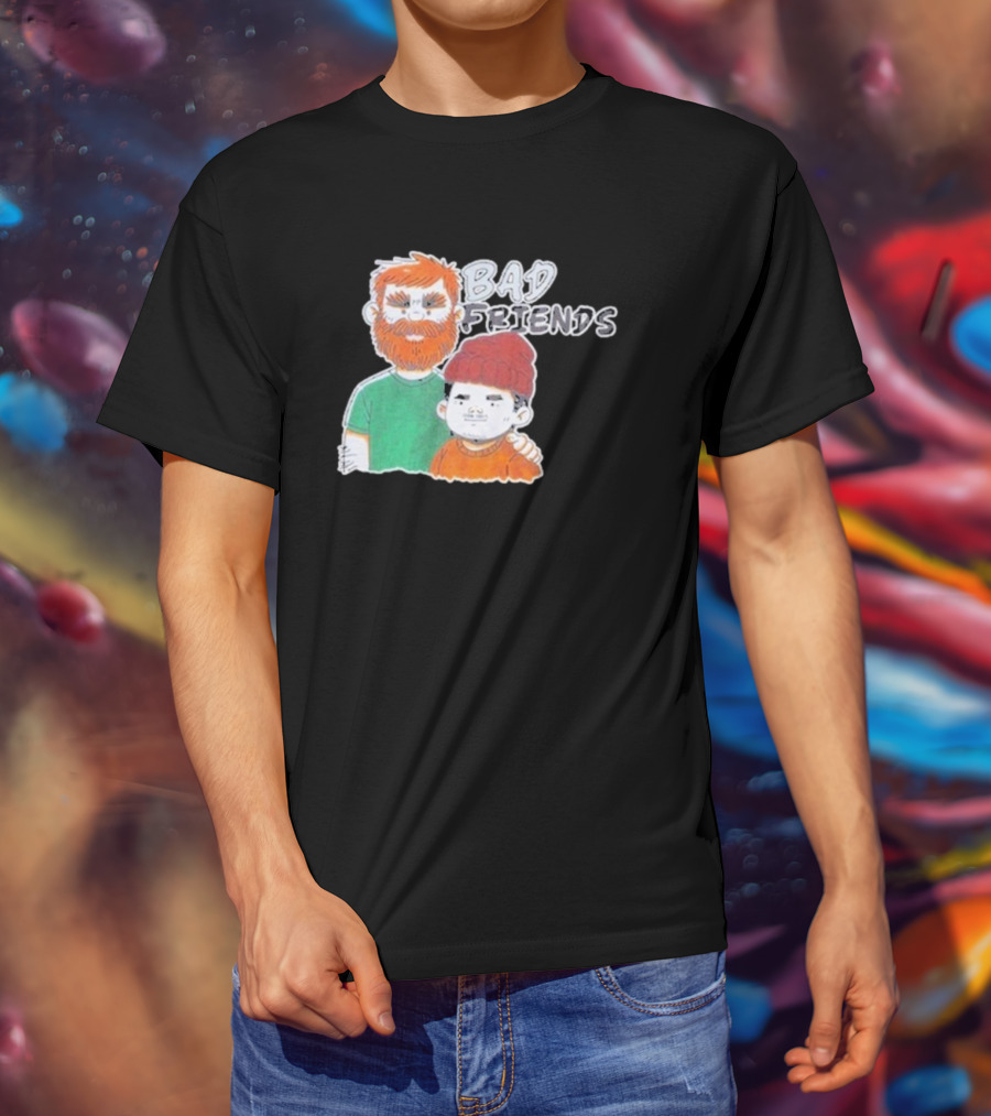 Bad Friends Cartoon Characters With Beard And Beanie T-Shirt