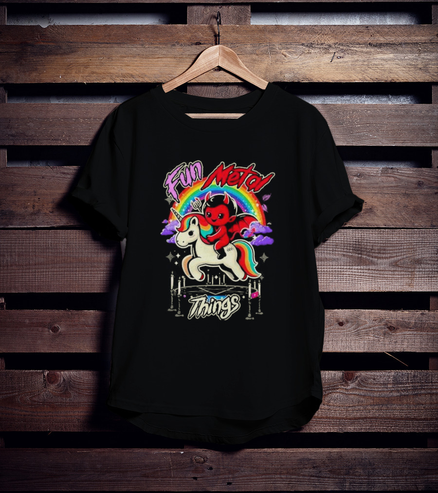 Fun Metal Things Devil Unicorn Rainbow Adventure T-Shirt
