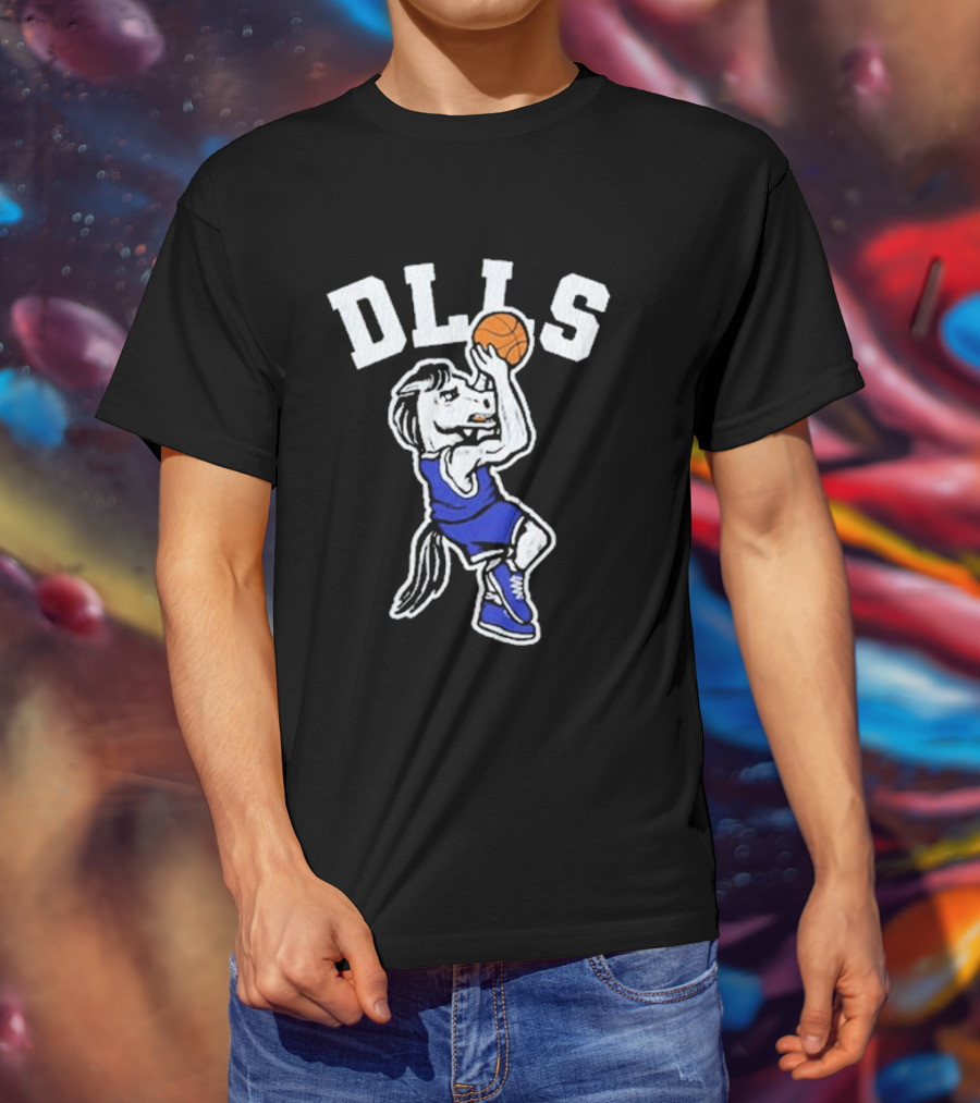 DLLS Basketball Horse Player In Blue Jersey T-Shirt