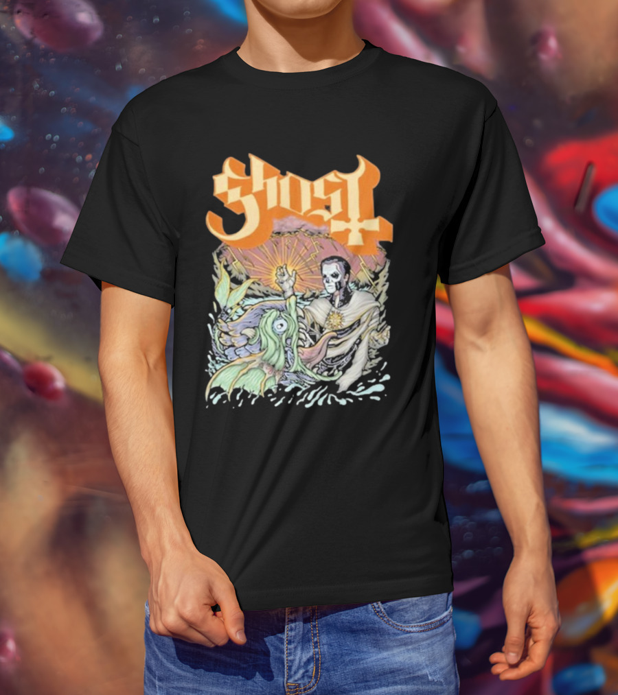 Ghost Papa Emeritus And The Whale With Oceanic Scene T-Shirt
