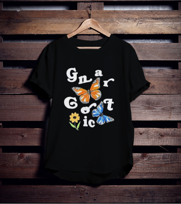 Gnarcotic Orange Blue Butterflies Flower T-Shirt