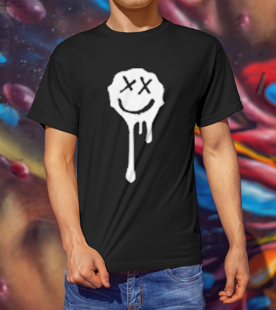 Olive Drip Smiley Face With Nirvana T-Shirt