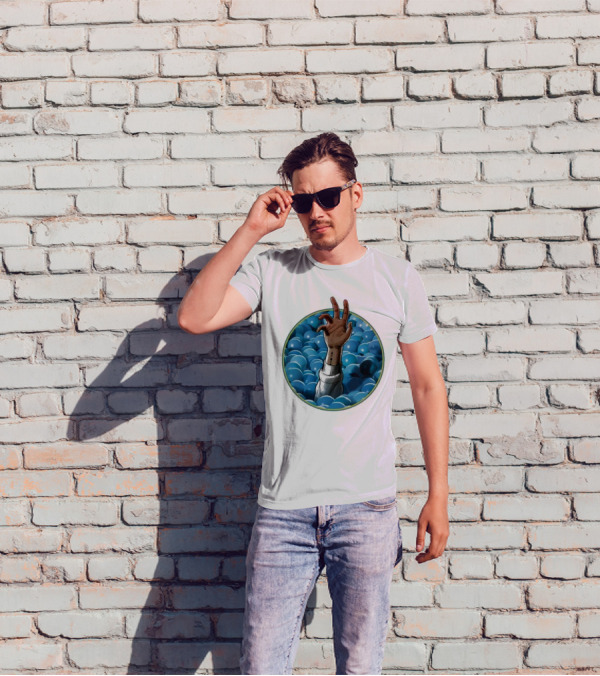 Hand Reaching Out Of Blue Ballpit Sphere T-Shirt