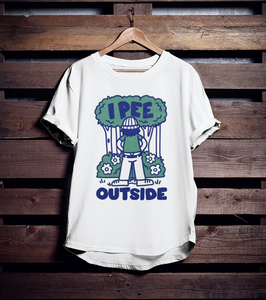 I Pee Outside Camper Cartoon In Forest Surrounded By Trees And Flowers T-Shirt