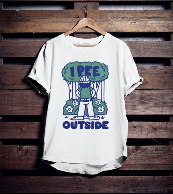 I Pee Outside Camper Cartoon In Forest Surrounded By Trees And Flowers T-Shirt