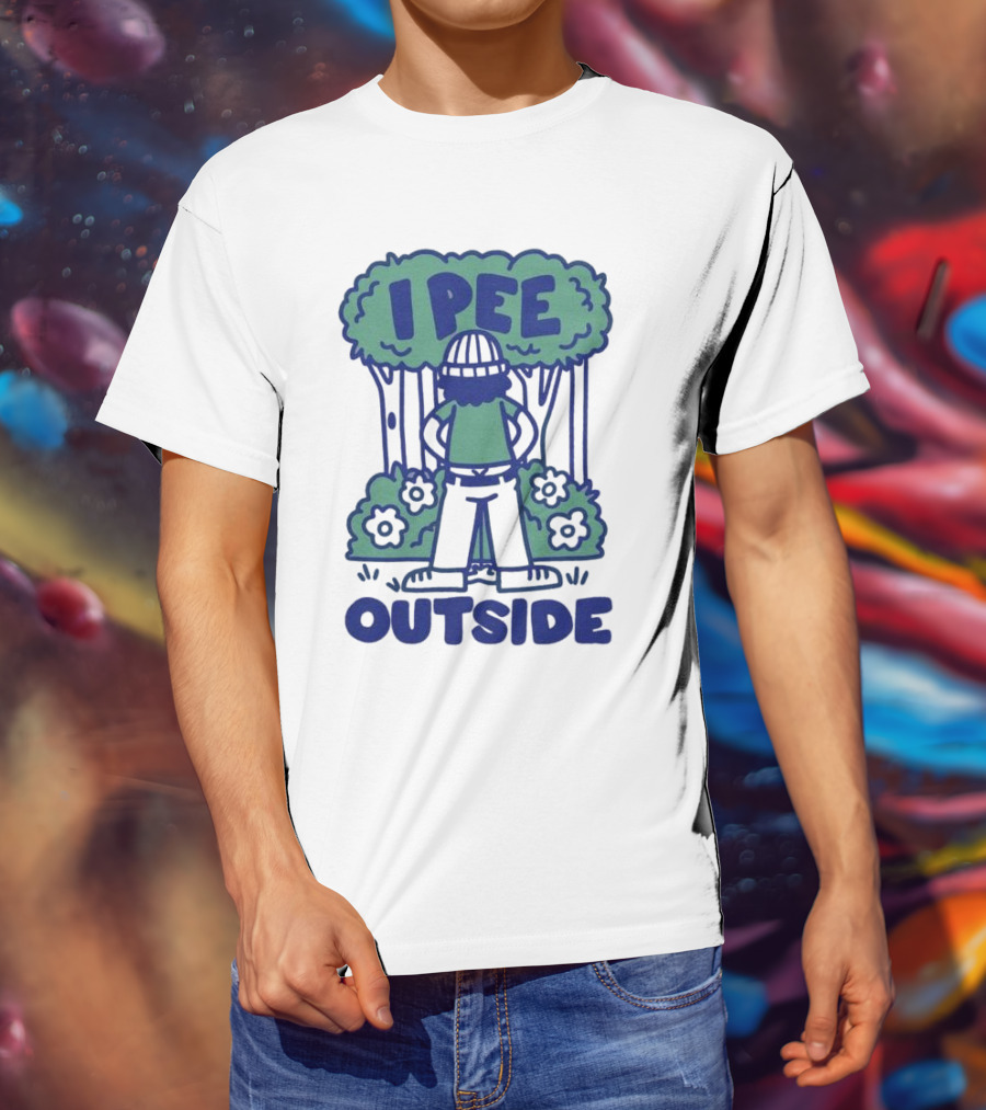 I Pee Outside Camper Cartoon In Forest Surrounded By Trees And Flowers T-Shirt