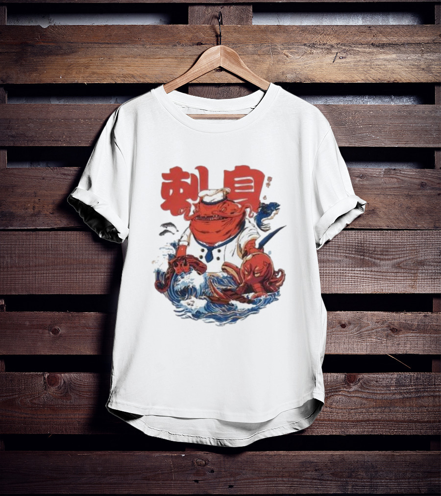 Kench Master Chef Sashimi Cook-Off With Octopus And Japanese Text T-Shirt