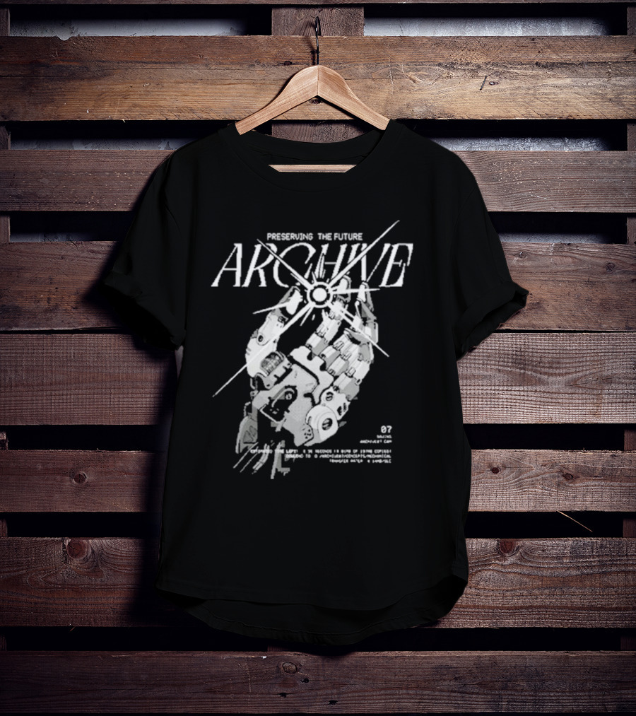 Preserving The Future Archive Mechanical Hand 07 Analog Memory Backup System T-Shirt