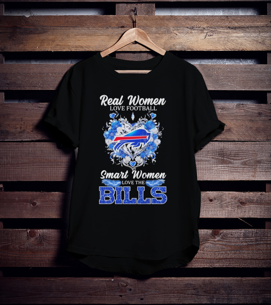 Real Women Love Football Smart Women Love The Buffalo Bills Logo Heart T-Shirt