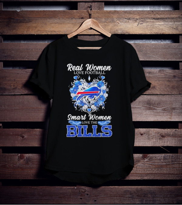 Real Women Love Football Smart Women Love The Buffalo Bills Logo Heart T-Shirt