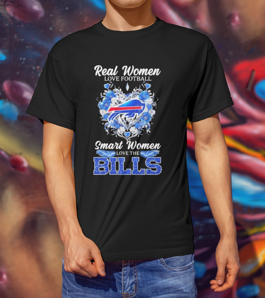 Real Women Love Football Smart Women Love The Buffalo Bills Logo Heart T-Shirt