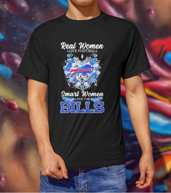 Real Women Love Football Smart Women Love The Buffalo Bills Logo Heart T-Shirt