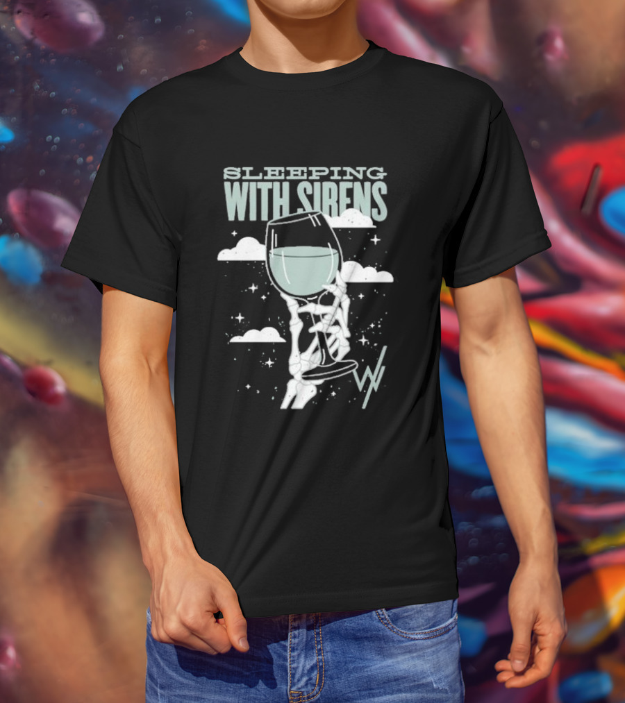 Sleeping With Sirens Skeleton Hand Wine Glass Clouds T-Shirt
