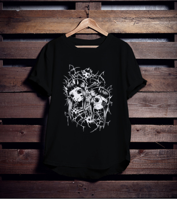 Split Pinku Kult Dual Haunting Eye Merged Aesthetic T-Shirt