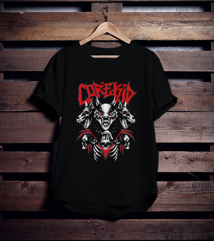 Corekid Cerberus Three-Headed Skull Beast Red Accents T-Shirt