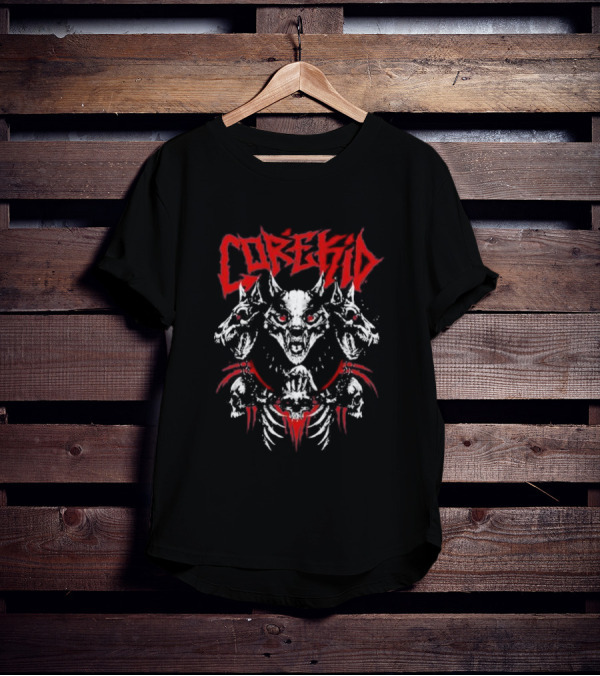 Corekid Cerberus Three-Headed Skull Beast Red Accents T-Shirt