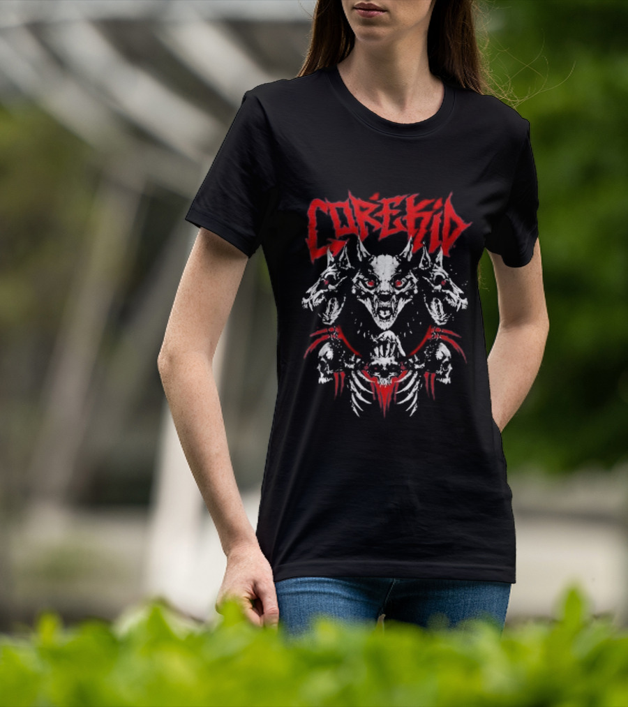 Corekid Cerberus Three-Headed Skull Beast Red Accents T-Shirt