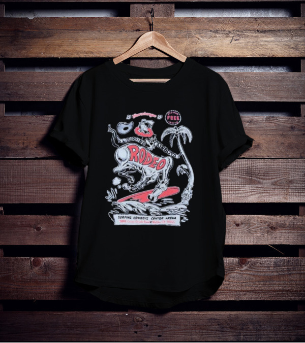 Surfing Cowboys Rodeo Malibu Surfboard Palm Trees Arena Malibu CA T-Shirt