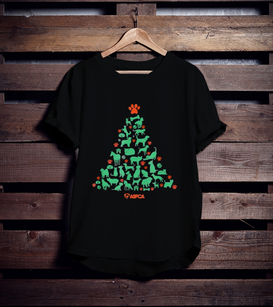 ASPCA Christmas Tree Made Of Animal Silhouettes And Paw Prints T-Shirt