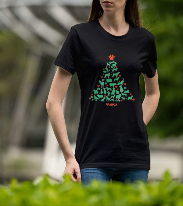 ASPCA Christmas Tree Made Of Animal Silhouettes And Paw Prints T-Shirt