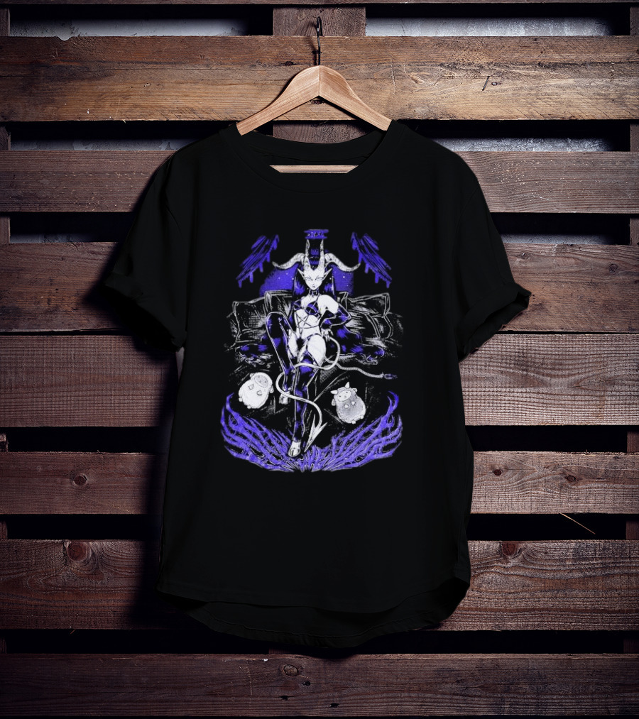 The Devil Pinku Kult Demonic Figure Surrounded By Ghostly Creatures And Occult Symbols T-Shirt