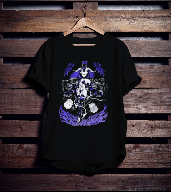 The Devil Pinku Kult Demonic Figure Surrounded By Ghostly Creatures And Occult Symbols T-Shirt