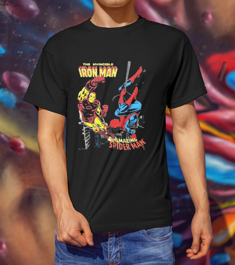 The Invincible Iron Man And The Amazing Spider-Man Showdown In The City T-Shirt