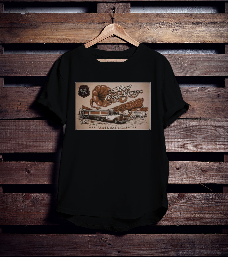The Red Clay Strays Live At Red Rocks Amphitheatre Morrison CO Sep 14 2025 Vintage Truck And Scenic Rock Formation T-Shirt