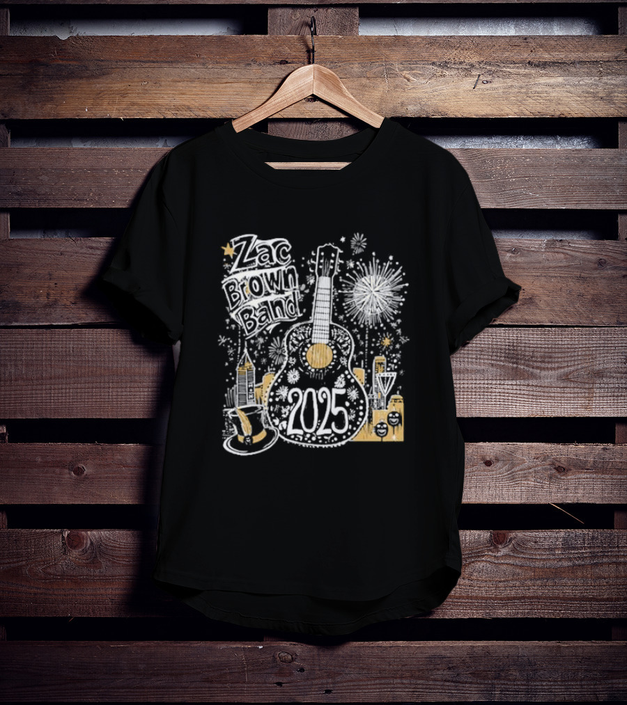Zac Brown Band 2025 New Year's Eve Fireworks Guitar Atlanta Skyline T-Shirt