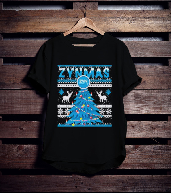 Zynmas ZYN Blue Christmas Tree Reindeer Pattern Snowflakes T-Shirt