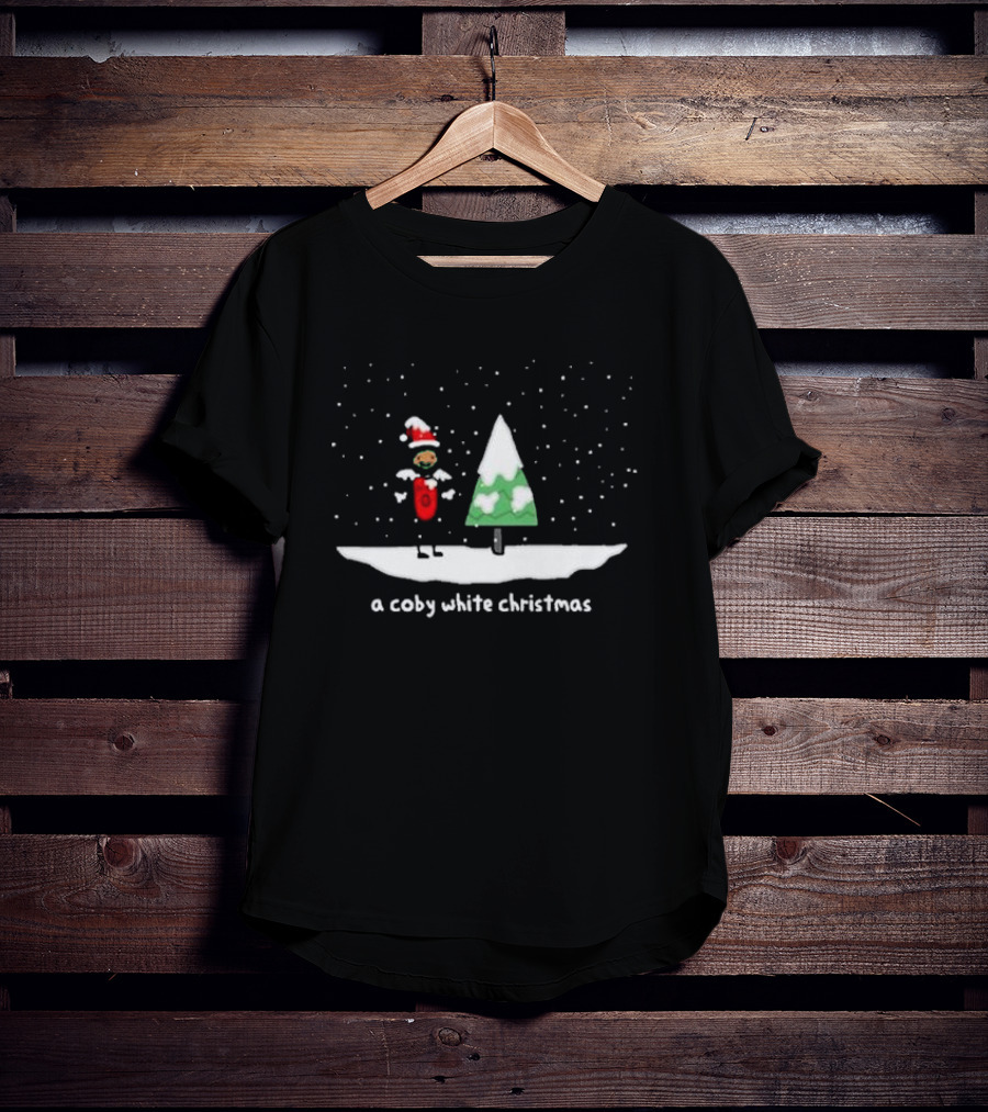 A Coby White Christmas Snowy Cartoon Scene With Santa Hat And Tree T-Shirt