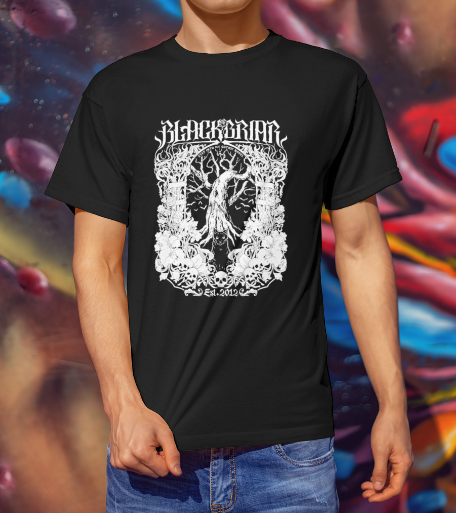 Blackbriar Gothic Novel Est. 2012 Tree Skulls Floral T-Shirt