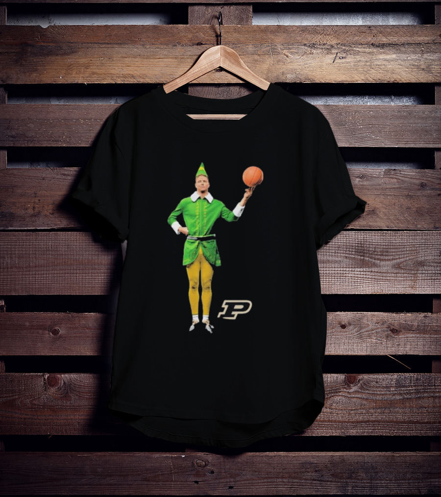 Caleb The Elf Purdue Boilermakers Basketball Elf Holding Basketball With Purdue T-Shirt