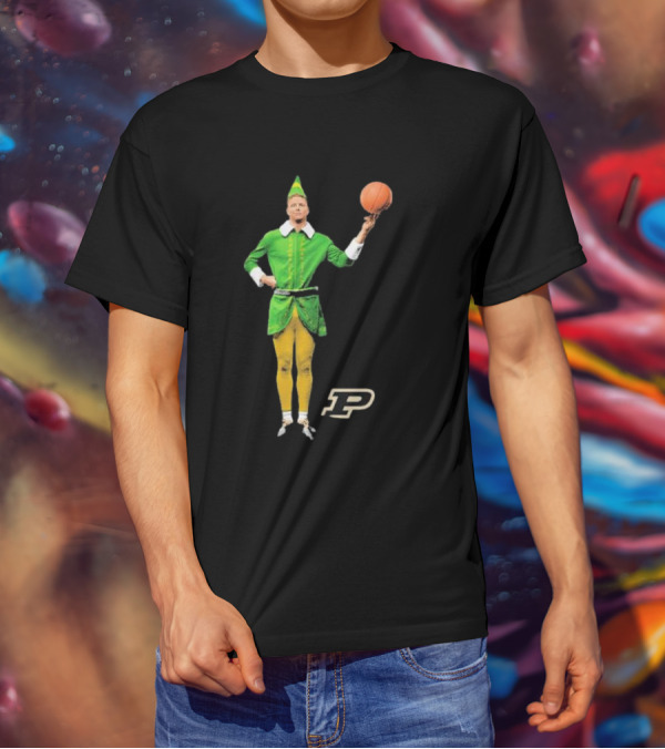 Caleb The Elf Purdue Boilermakers Basketball Elf Holding Basketball With Purdue T-Shirt
