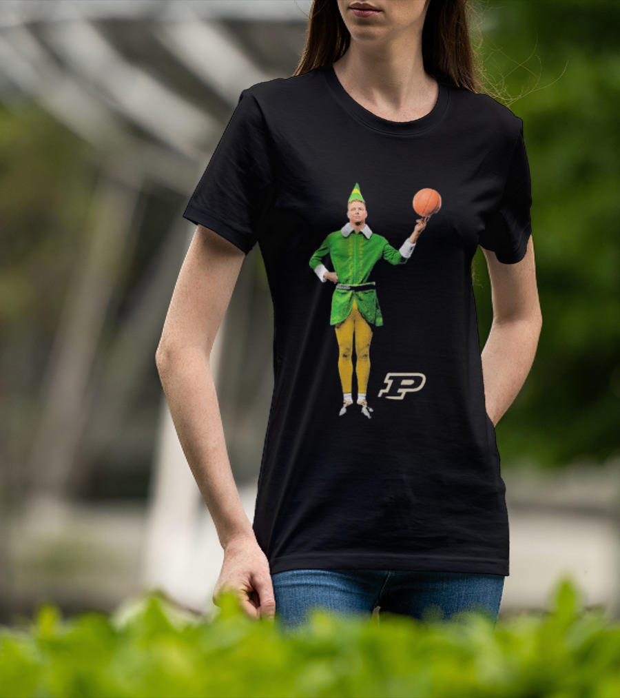 Caleb The Elf Purdue Boilermakers Basketball Elf Holding Basketball With Purdue T-Shirt