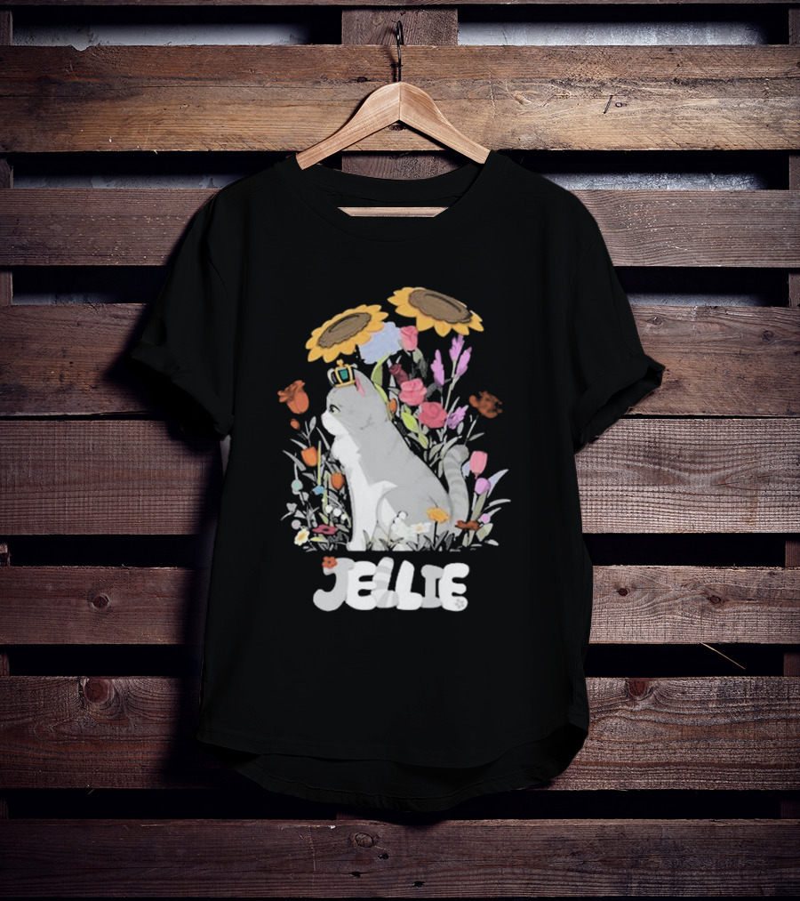Goodtimeswithscar Jellie Cat In Floral Crown Garden With Sunflowers T-Shirt