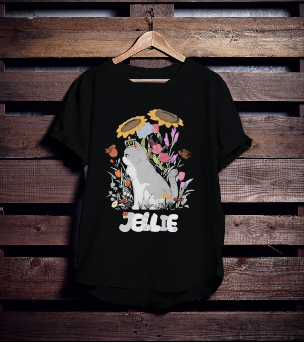 Goodtimeswithscar Jellie Cat In Floral Crown Garden With Sunflowers T-Shirt