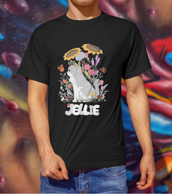 Goodtimeswithscar Jellie Cat In Floral Crown Garden With Sunflowers T-Shirt