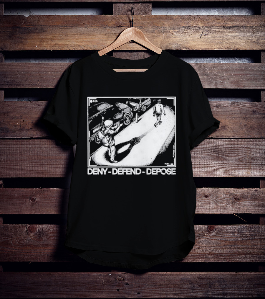 Deny Defend Depose Punk With A Camera Street Confrontation Scene T-Shirt