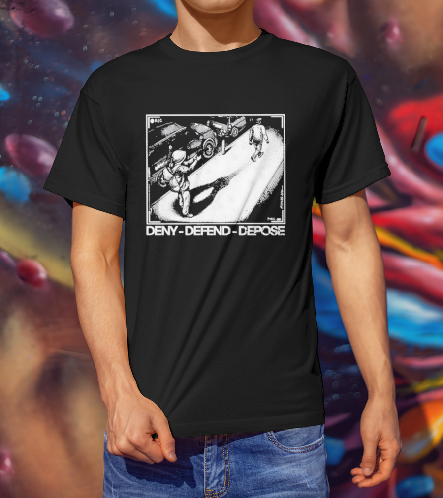 Deny Defend Depose Punk With A Camera Street Confrontation Scene T-Shirt