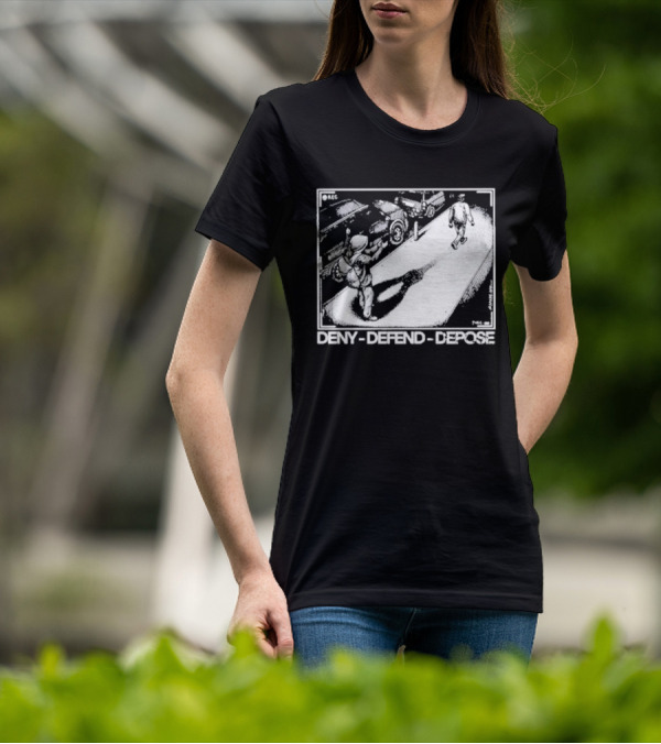 Deny Defend Depose Punk With A Camera Street Confrontation Scene T-Shirt