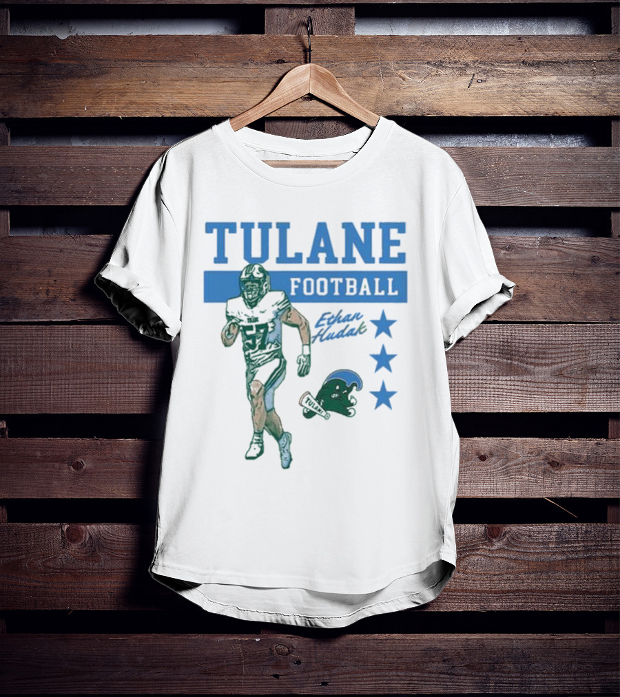 Tulane Football Ethan Hudak Player Graphic And Wave Stars T-Shirt