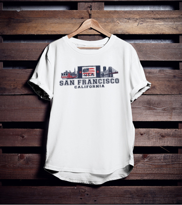 San Francisco California USA Flag Golden Gate Bridge Cable Car T-Shirt