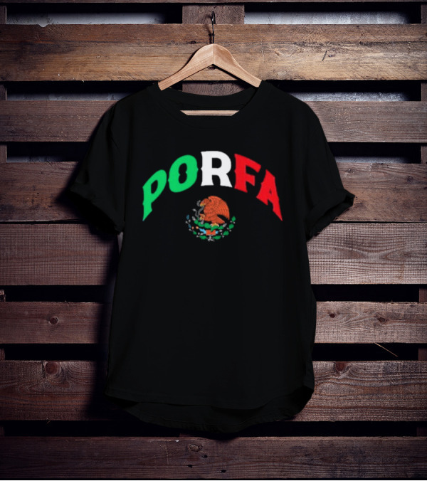 PORFA Mexican Flag Colors With Eagle Emblem T-Shirt