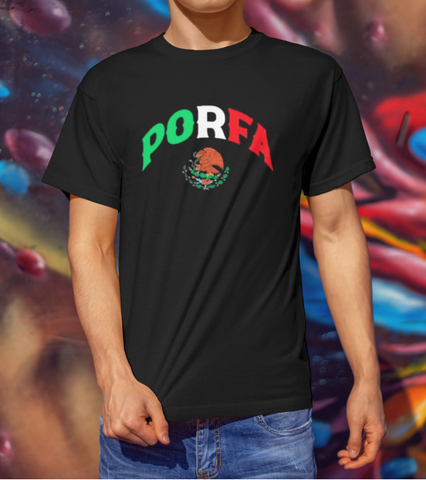 PORFA Mexican Flag Colors With Eagle Emblem T-Shirt