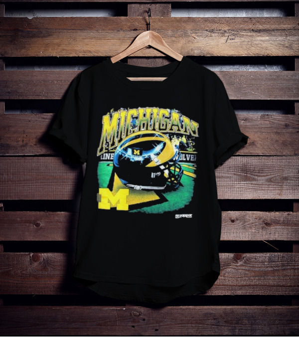 Michigan Wolverines Vintage Arch Shiny Football Helmet NCAA T-Shirt