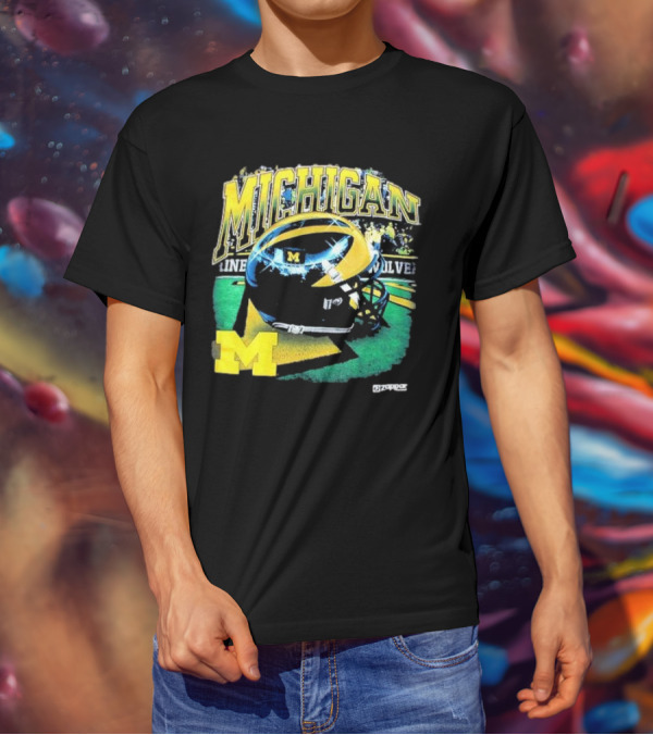Michigan Wolverines Vintage Arch Shiny Football Helmet NCAA T-Shirt