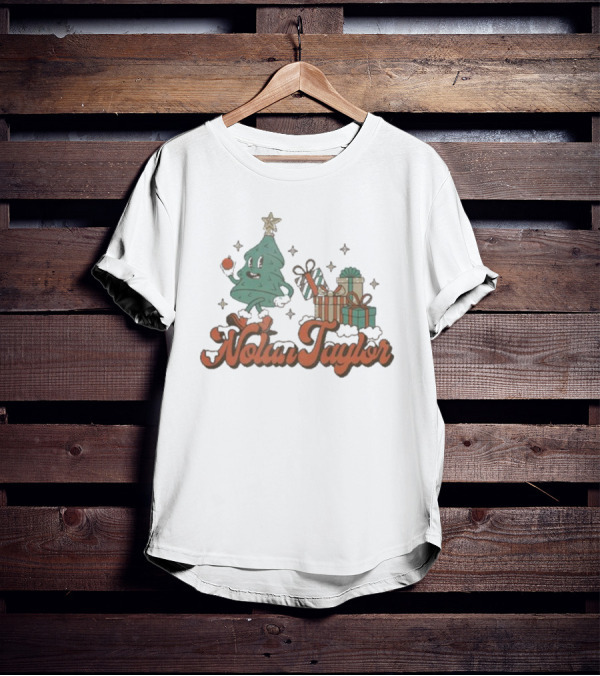 Nolan Taylor Festive Christmas Tree With Gifts And Snowy Stars T-Shirt
