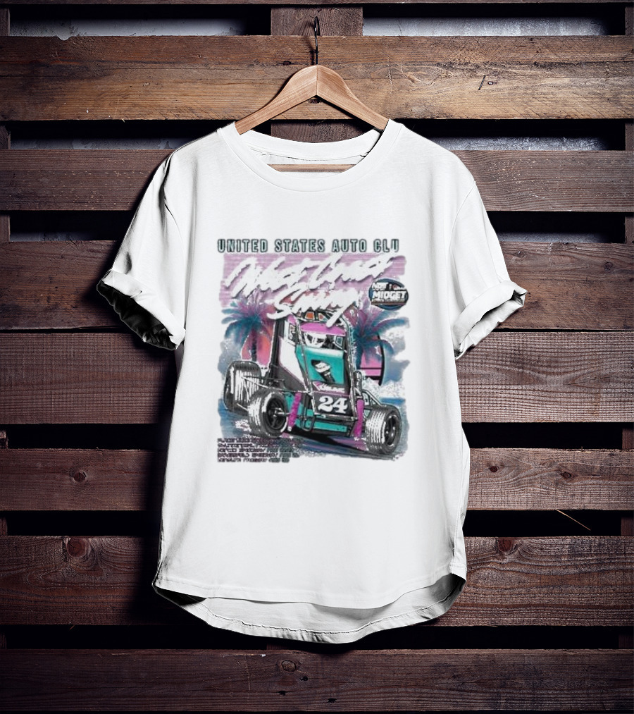 United States Auto Club West Coast Swing National Midget Racing 24 Palm Tree Background T-Shirt