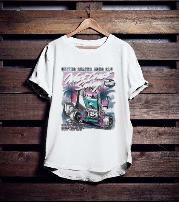 United States Auto Club West Coast Swing National Midget Racing 24 Palm Tree Background T-Shirt